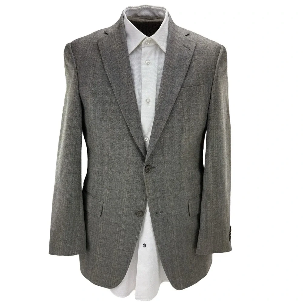 Hart Schaffner Marx Brown Blue Check Wool Blazer 2 Button Size 38R Single Vent